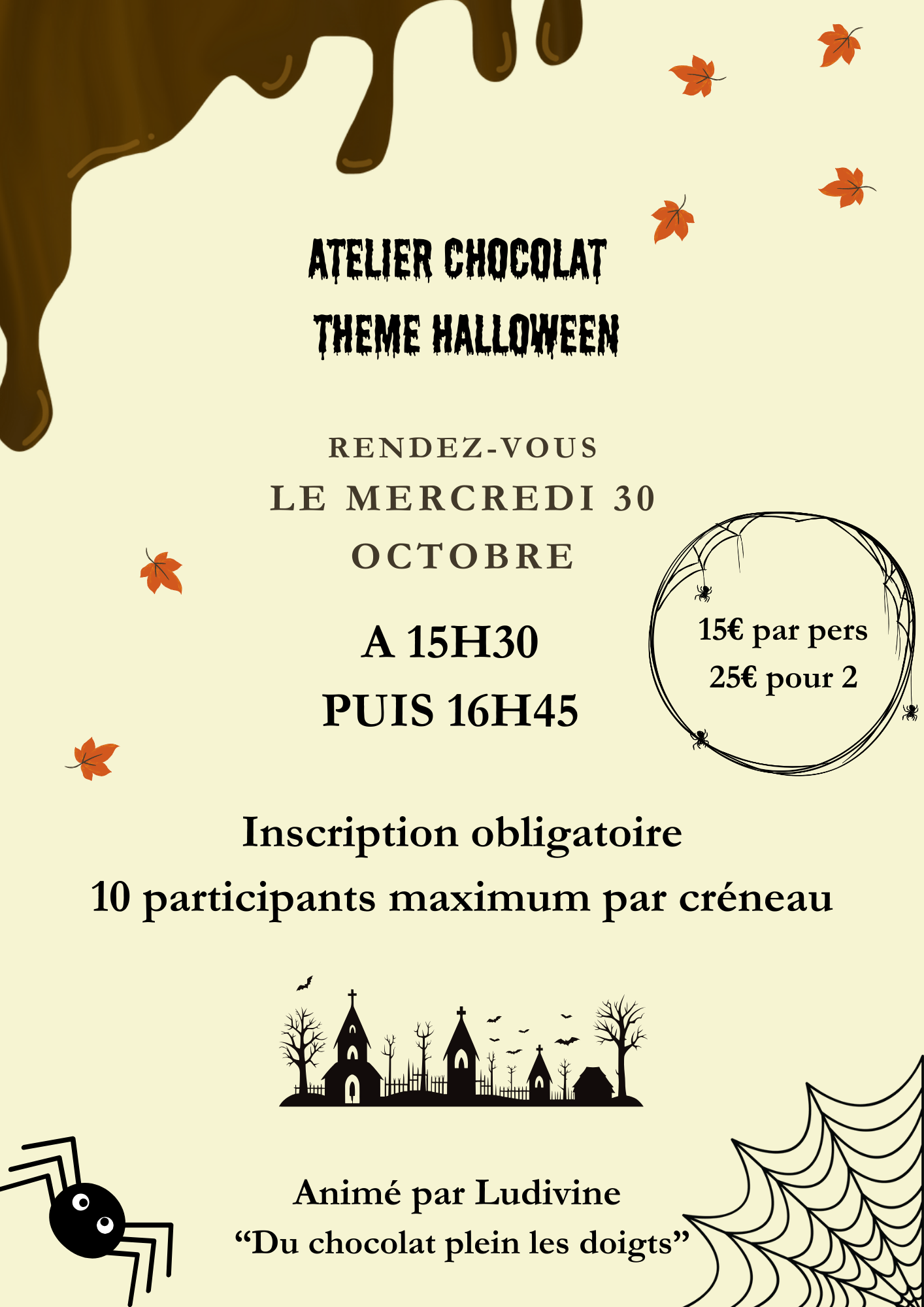 Atelier chocolat - Thème Halloween Le 30 oct 2024