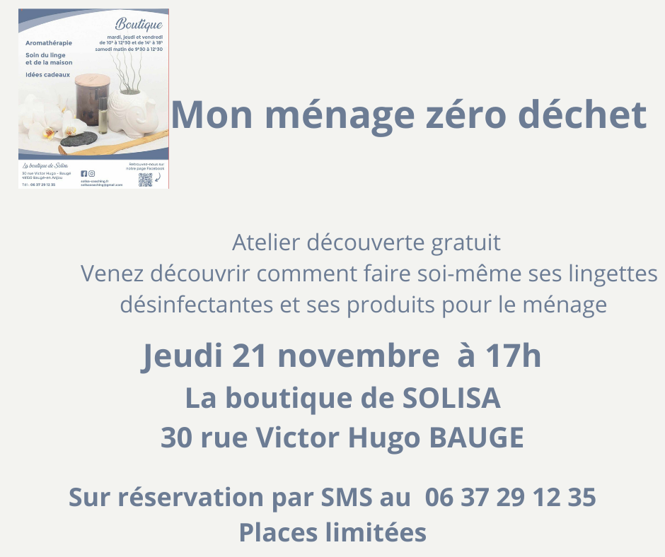 Atelier "Mon ménage 0 déchets" à Baugé Le 21 nov 2024