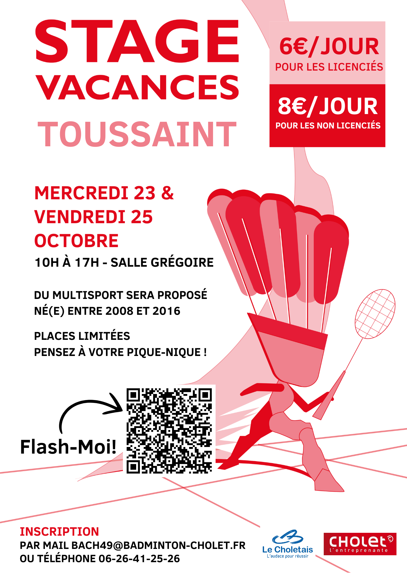 STAGES JEUNES LOISIRS BADMINTON Du 23 au 25 oct 2024